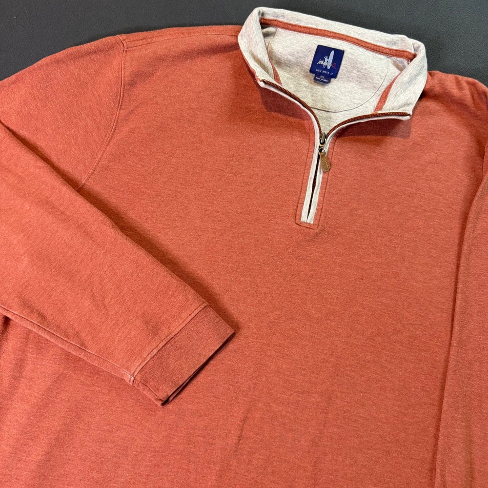 Johnnie O Quarter Zip Pullover Sweatshirt Orange Coral Heathered Size 2XL Stain